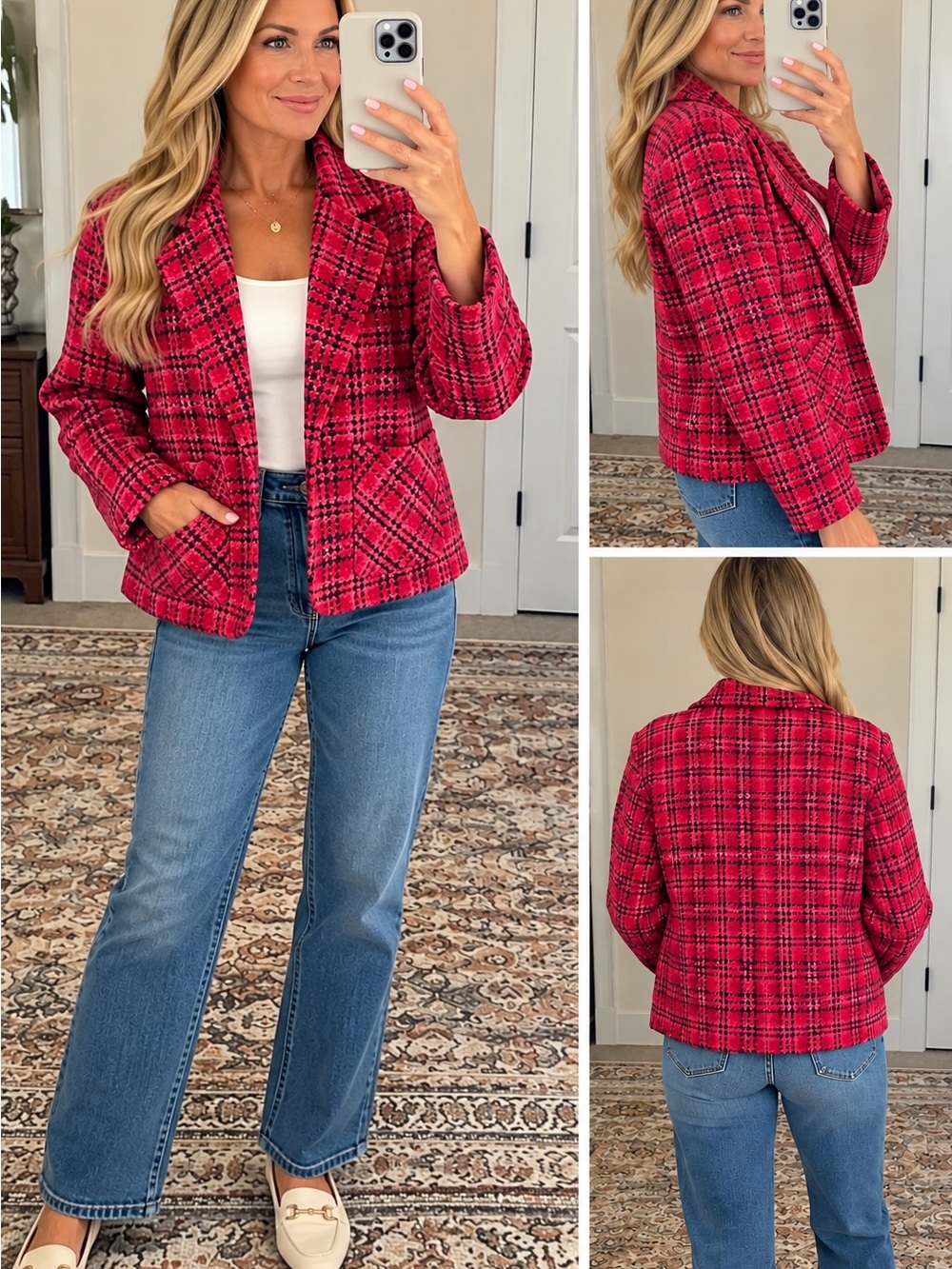J. Jill Red Plaid Bouclé Blazer